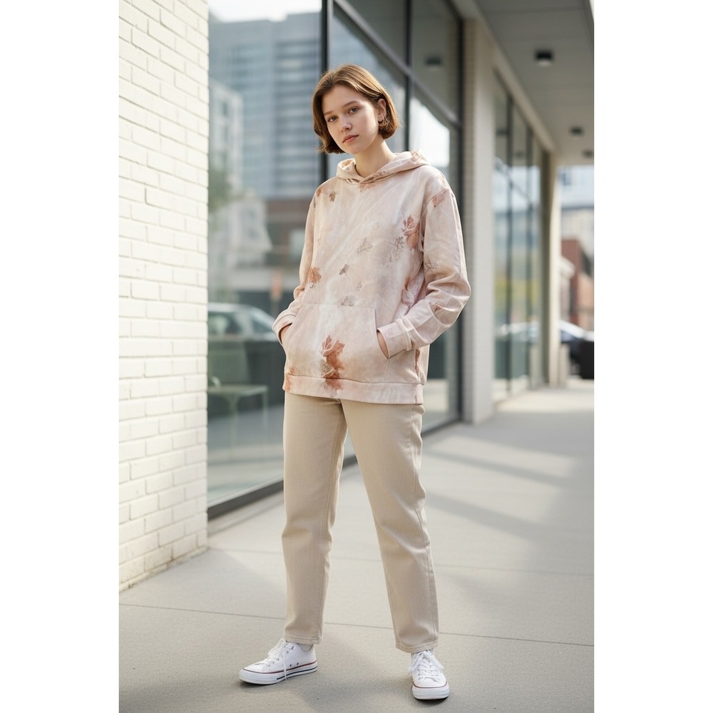 Womens Tie Dye Leaf Print Hoodie Casual Long Sleeve Pullover Sweatshirt